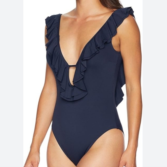 Michael Kors Other - MICHAEL KORS Black Ruffle Low Back One Piece Swimsuit Size 10 Resortwear